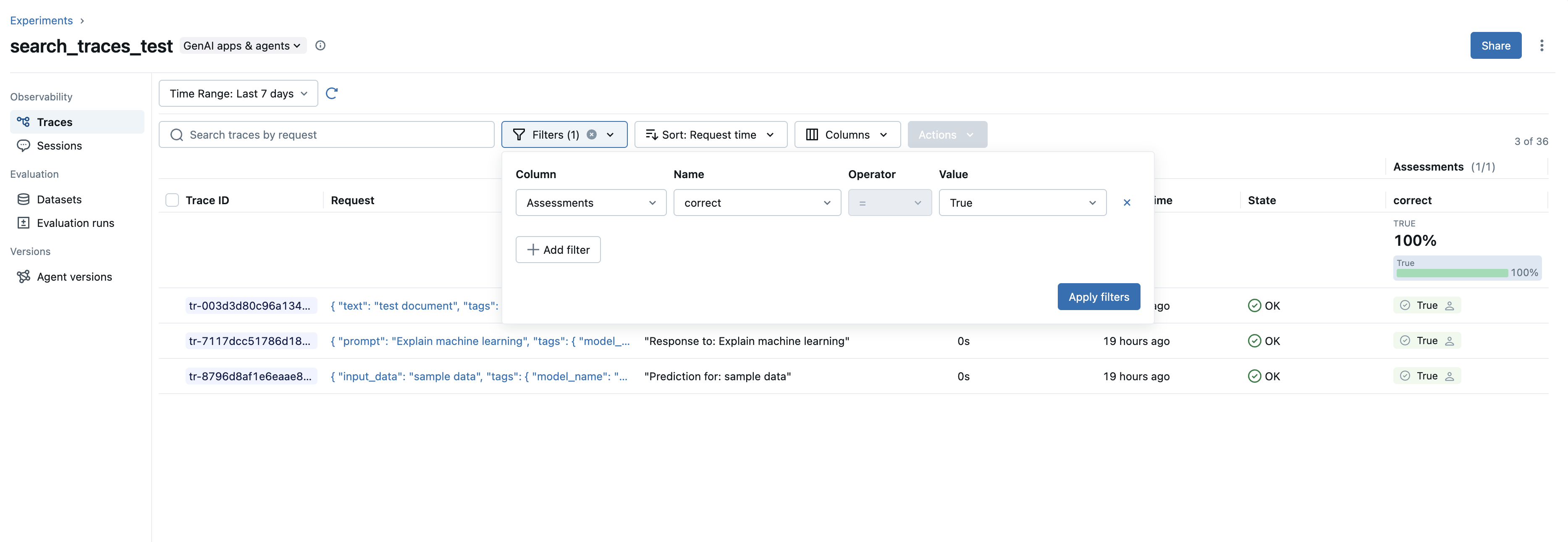 Search Traces By Assessments UI