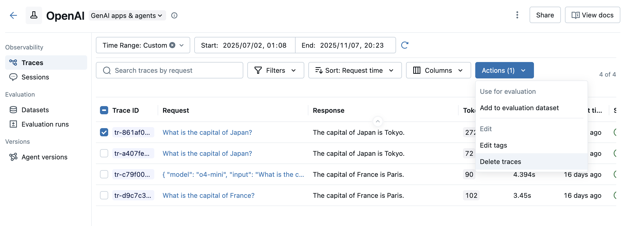 Delete Traces from MLflow UI