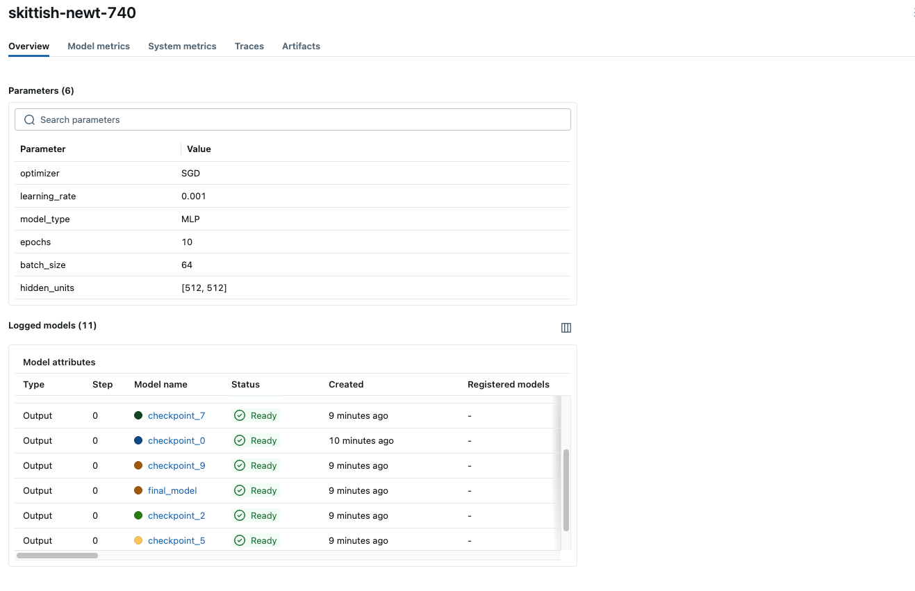 MLflow UI Overview page